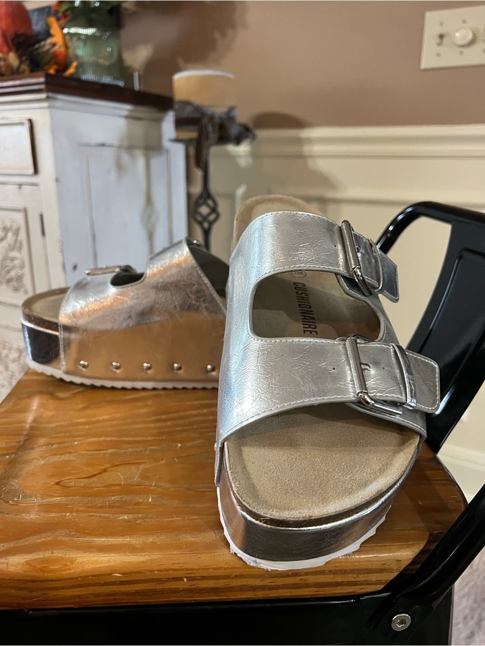 Kids Silver Double-Buckle Platform Sandals